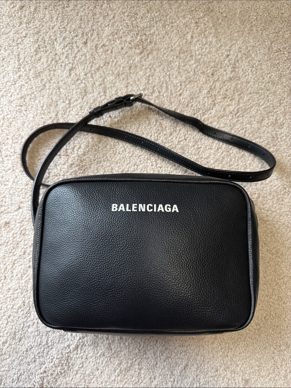 Balenciaga Black Pebbled Leather Crossbody Camera Bag